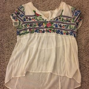 Anthro Embroidered Baby Doll Top